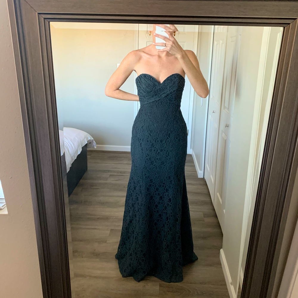 Strapless gray lace dress